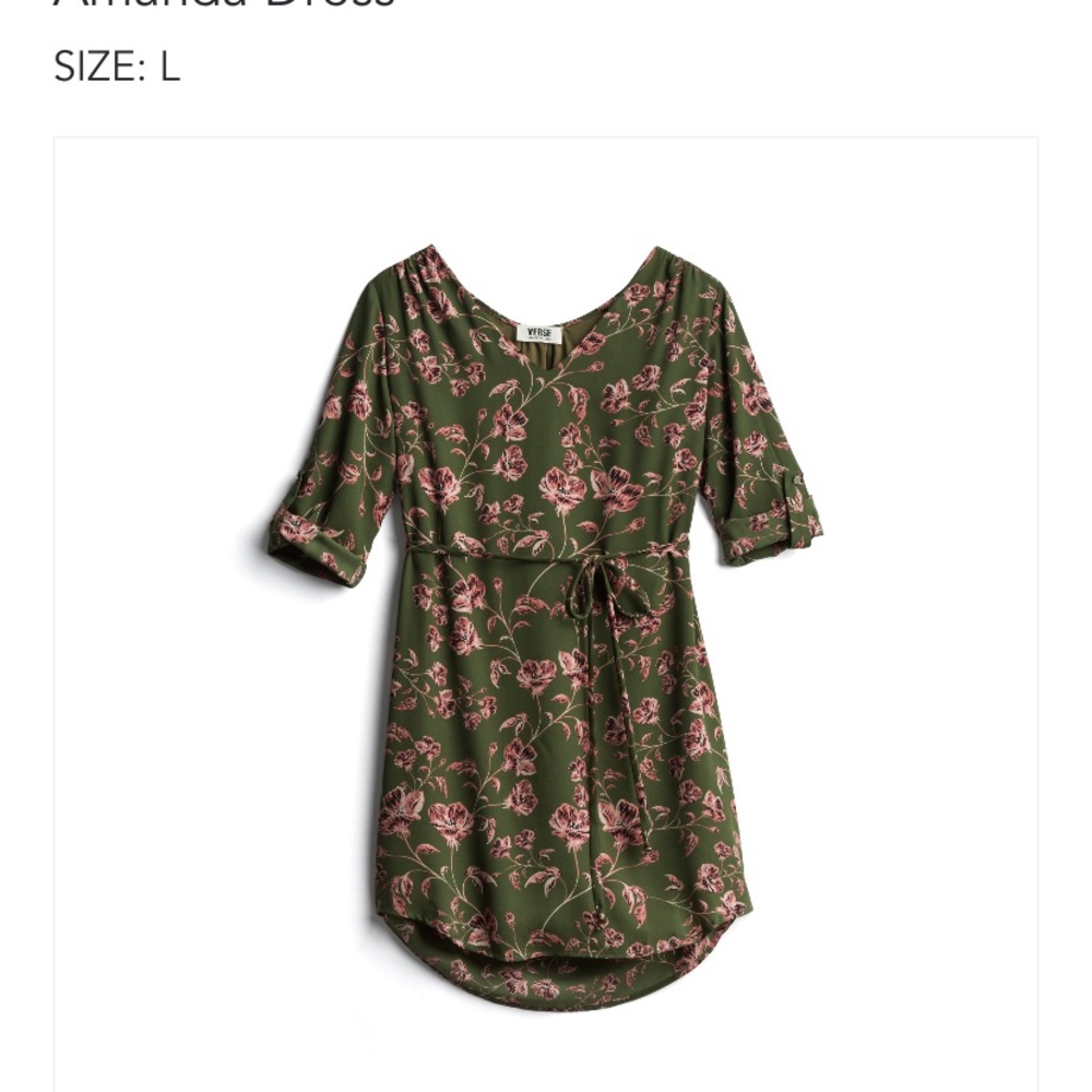 Verse L tshirt dress w tie.olive color w florals